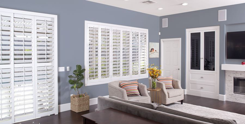 White faux wood shutters